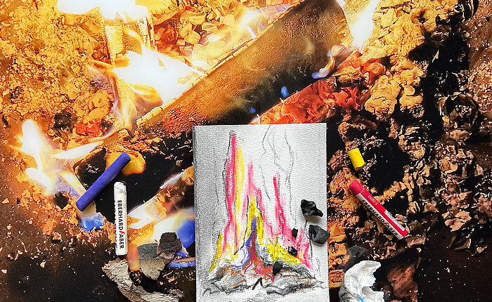 Sommersonnenwende: Feuerimpressionen mit Kohle & Wachsmalkreiden
