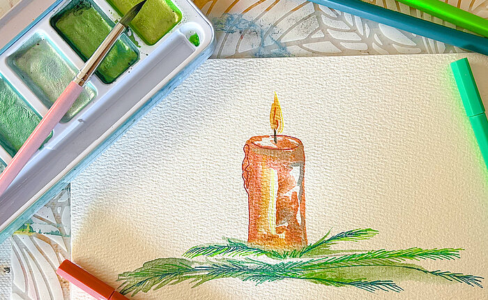 Advent, Advent, Farbakzent: Weihnachtszauber mit Wasserfarben & Fineliner